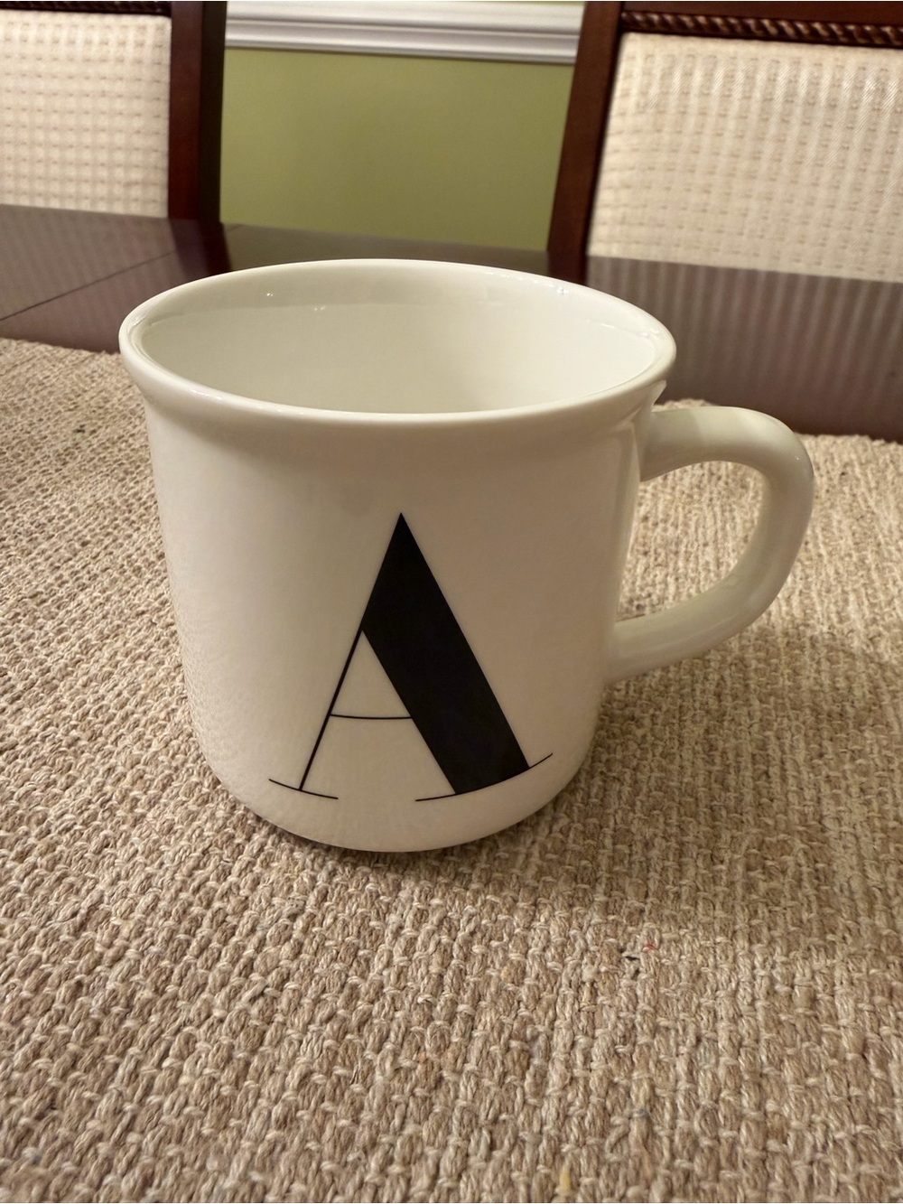Pottery Barn White Ceramic Mug with Black 'A' Monogram